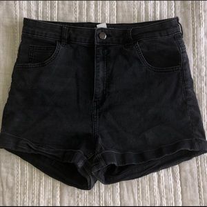H&M Black Stretchy Hi Rise Denim Shorts Size 12